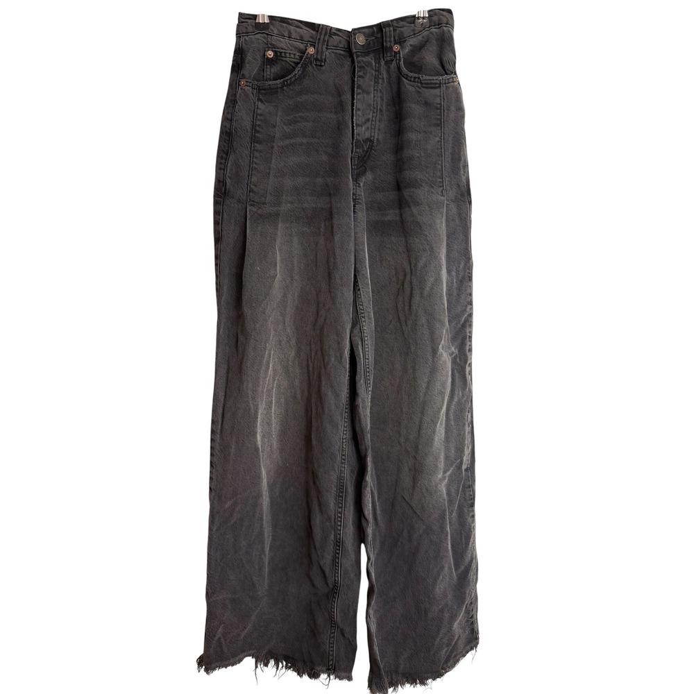 We The Free Free People Black Wide Leg Raw Hem Jeans Size 24 Button Fly